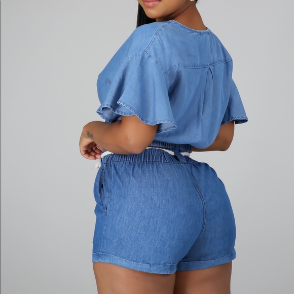 Haute Monde Denim Linen Shorts - Picture 5 of 5